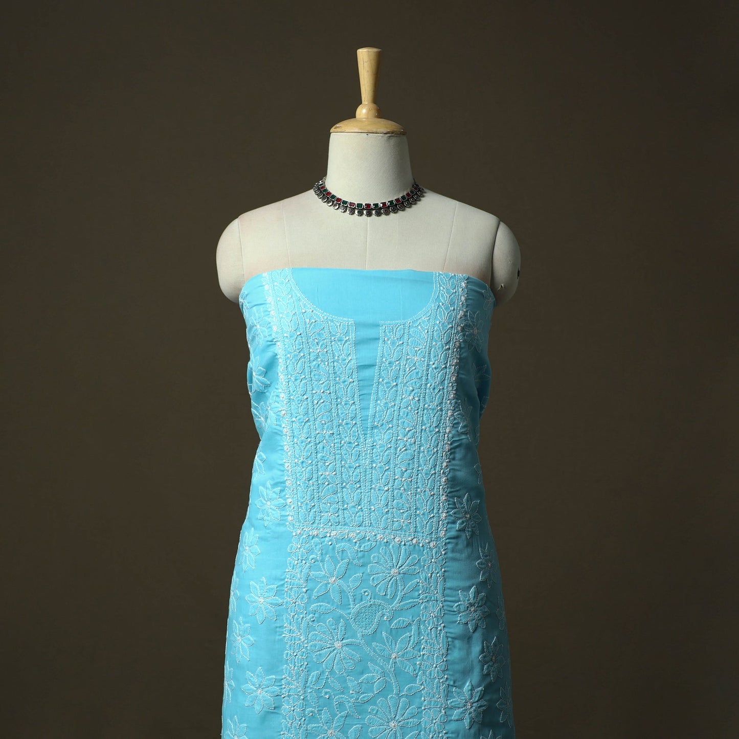 Blue - lucknowi hand embroidered cotton chikankari 3pc