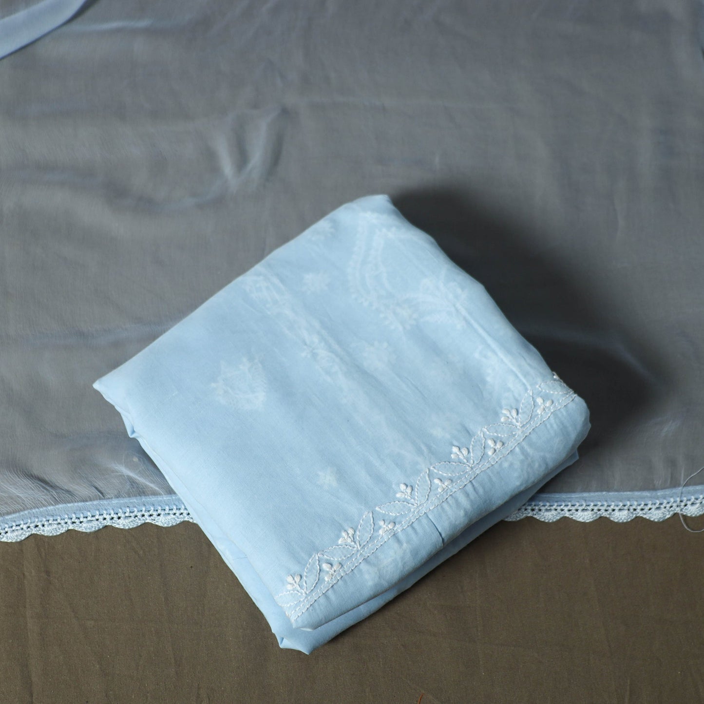 Blue - lucknowi hand embroidered cotton chikankari 3pc