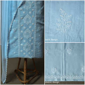 Blue - lucknowi hand embroidered cotton chikankari 3pc