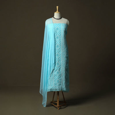 Blue - lucknowi hand embroidered cotton chikankari 3pc