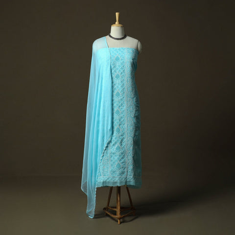 Blue - lucknowi hand embroidered cotton chikankari 3pc