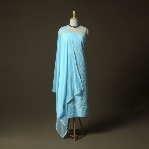 Lucknowi hand embroidered cotton chikankari 3pc unstitched