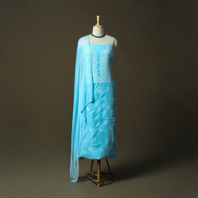 Blue - lucknowi hand embroidered cotton chikankari 3pc