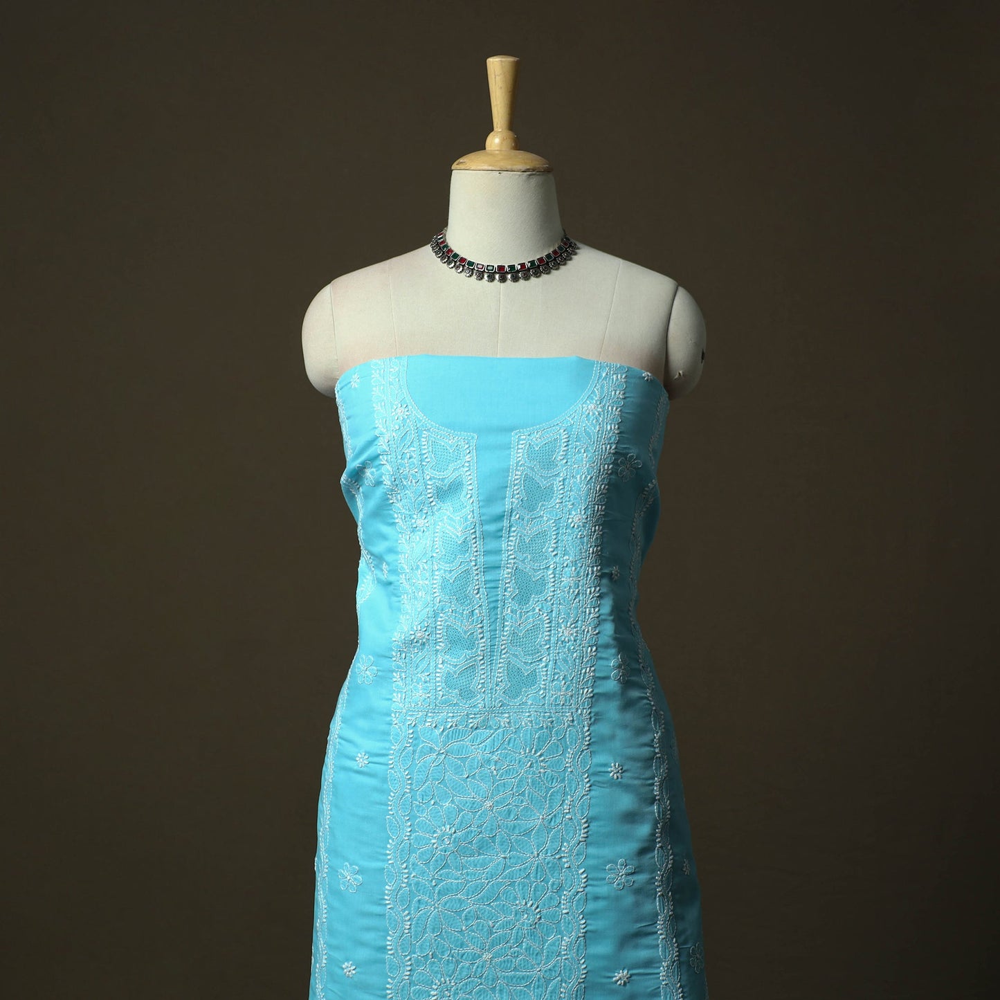 Blue - lucknowi hand embroidered cotton chikankari 3pc