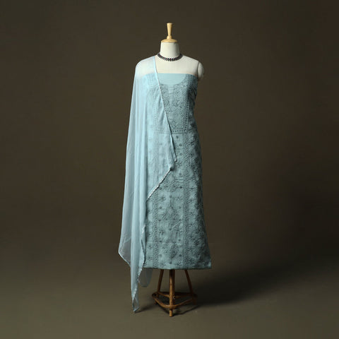Blue - lucknowi hand embroidered cotton chikankari 3pc