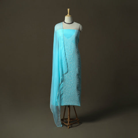 Blue - lucknowi hand embroidered cotton chikankari 3pc
