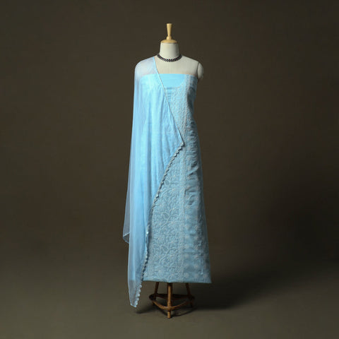 Blue - lucknowi hand embroidered cotton chikankari 3pc