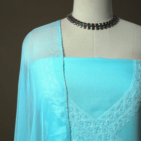 Blue - lucknowi hand embroidered cotton chikankari 3pc