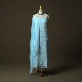 Blue - lucknowi hand embroidered cotton chikankari 3pc
