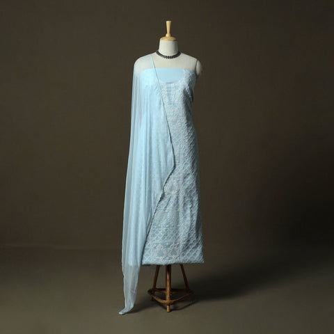 Lucknowi hand embroidered cotton chikankari 3pc unstitched