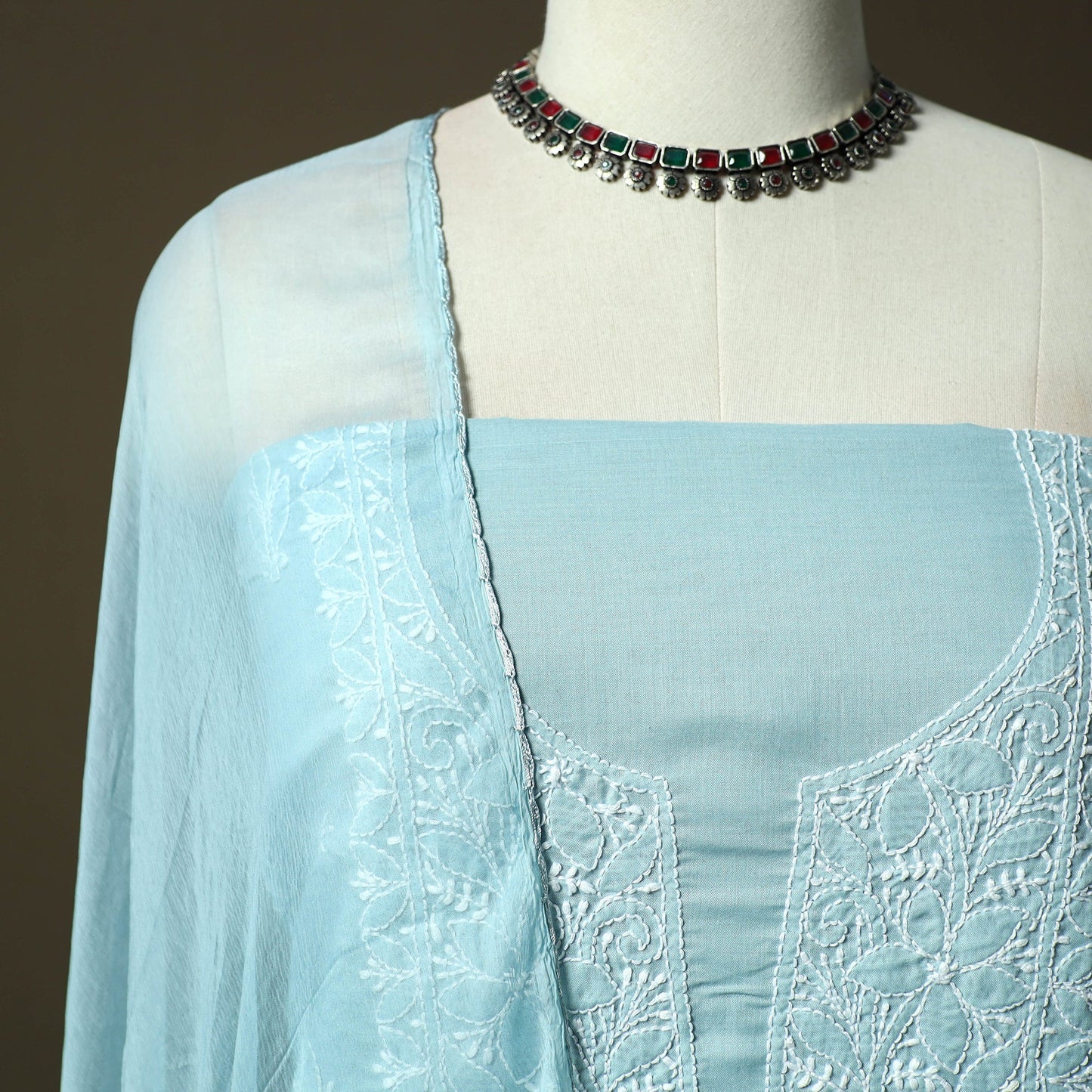 Lucknowi hand embroidered cotton chikankari 3pc unstitched