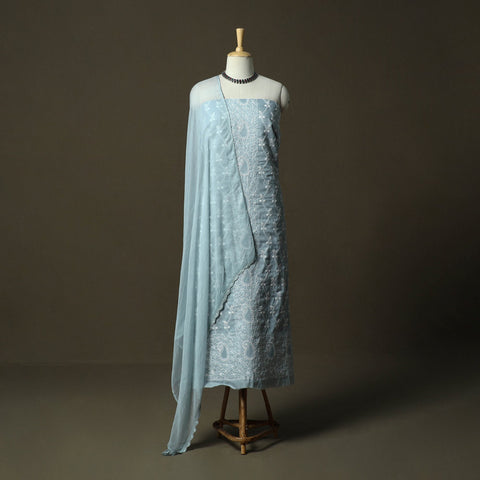 Lucknowi hand embroidered cotton chikankari 3pc unstitched