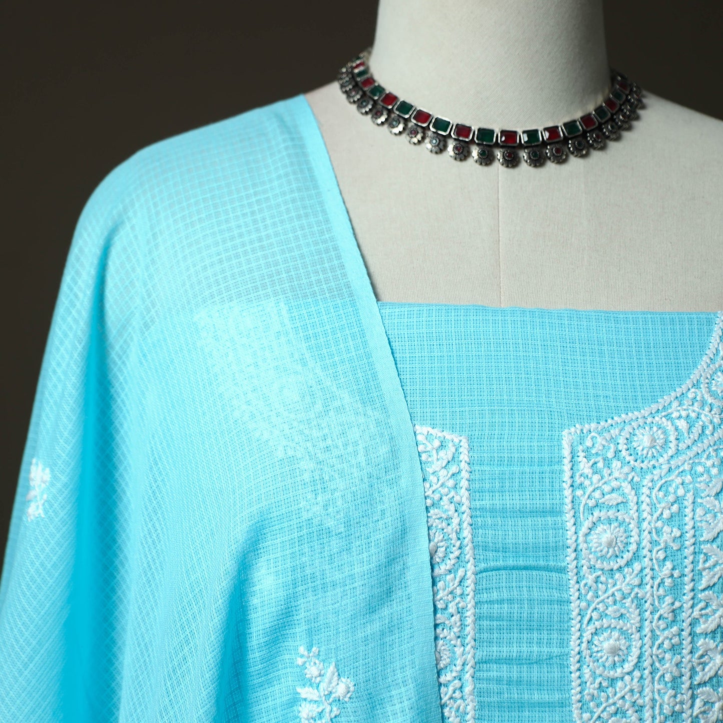 Lucknowi hand embroidered kota doria cotton chikankari 2pc