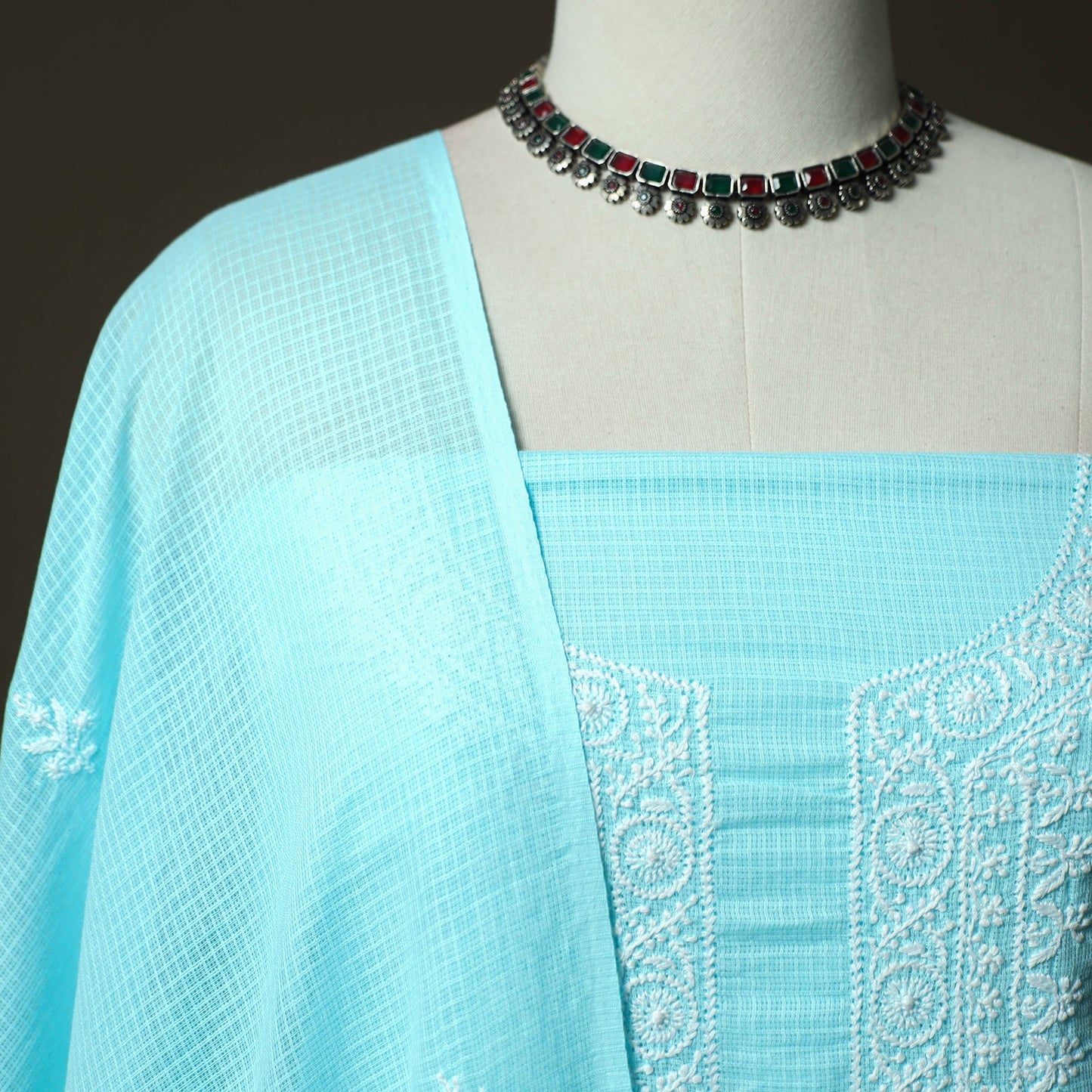Lucknowi hand embroidered kota doria cotton chikankari 2pc