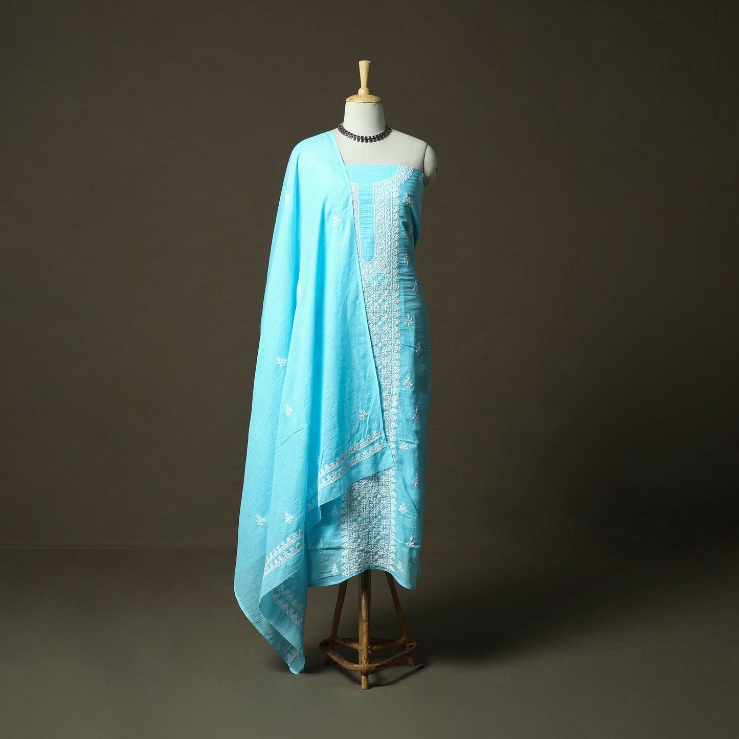 Lucknowi hand embroidered kota doria cotton chikankari 2pc