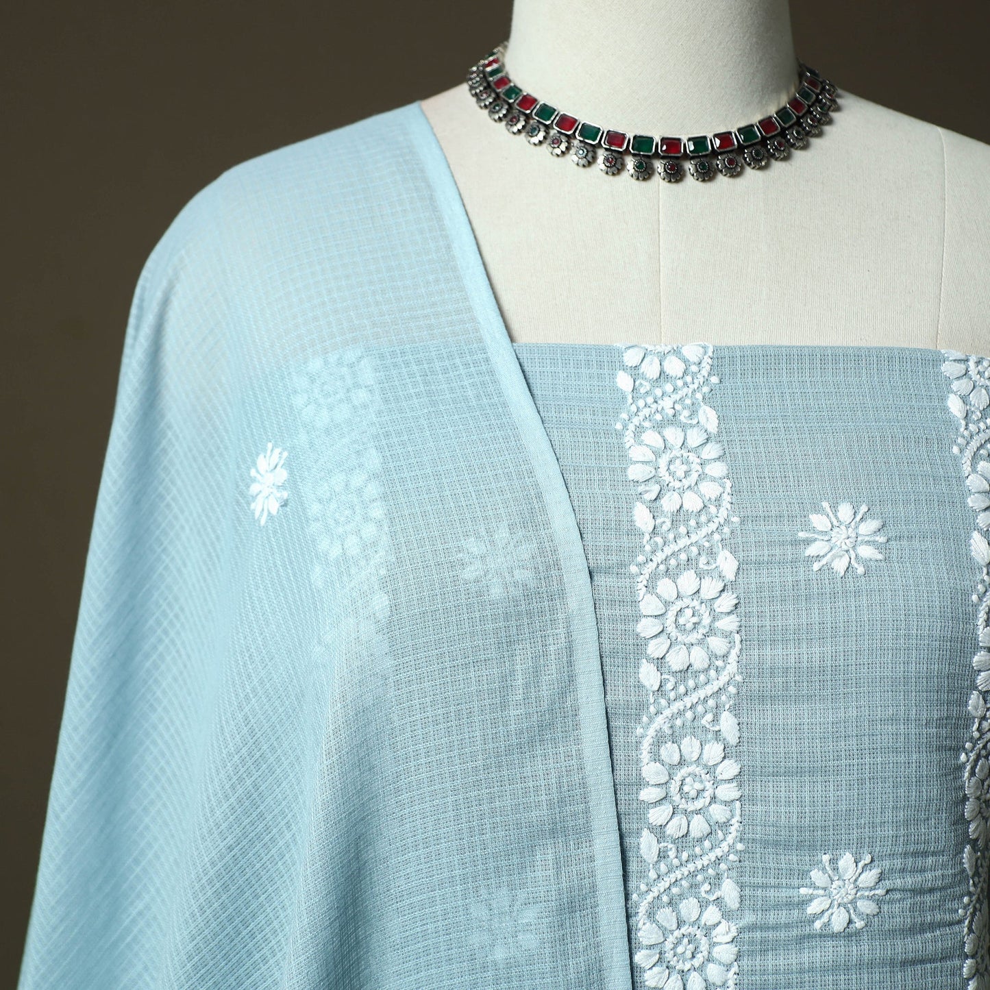 Lucknowi hand embroidered kota doria cotton chikankari 2pc