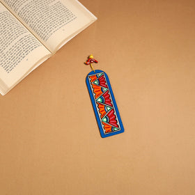 Blue - madhubani handpainted wooden bookmark 08