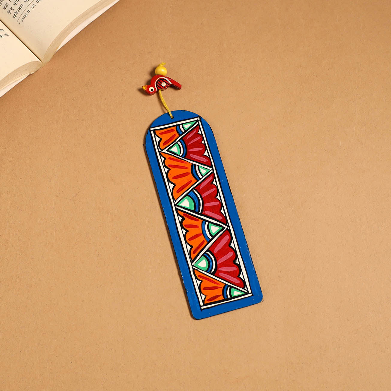 Blue - madhubani handpainted wooden bookmark 08