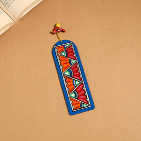 Blue - madhubani handpainted wooden bookmark 08