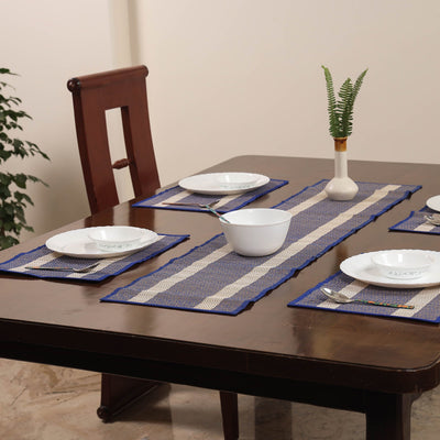 Blue Madur Grass Table Runner with Table Mat Set