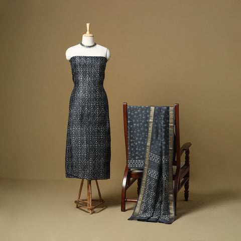 Blue - maheshwari silk bagru hand 3pc unstitched dress