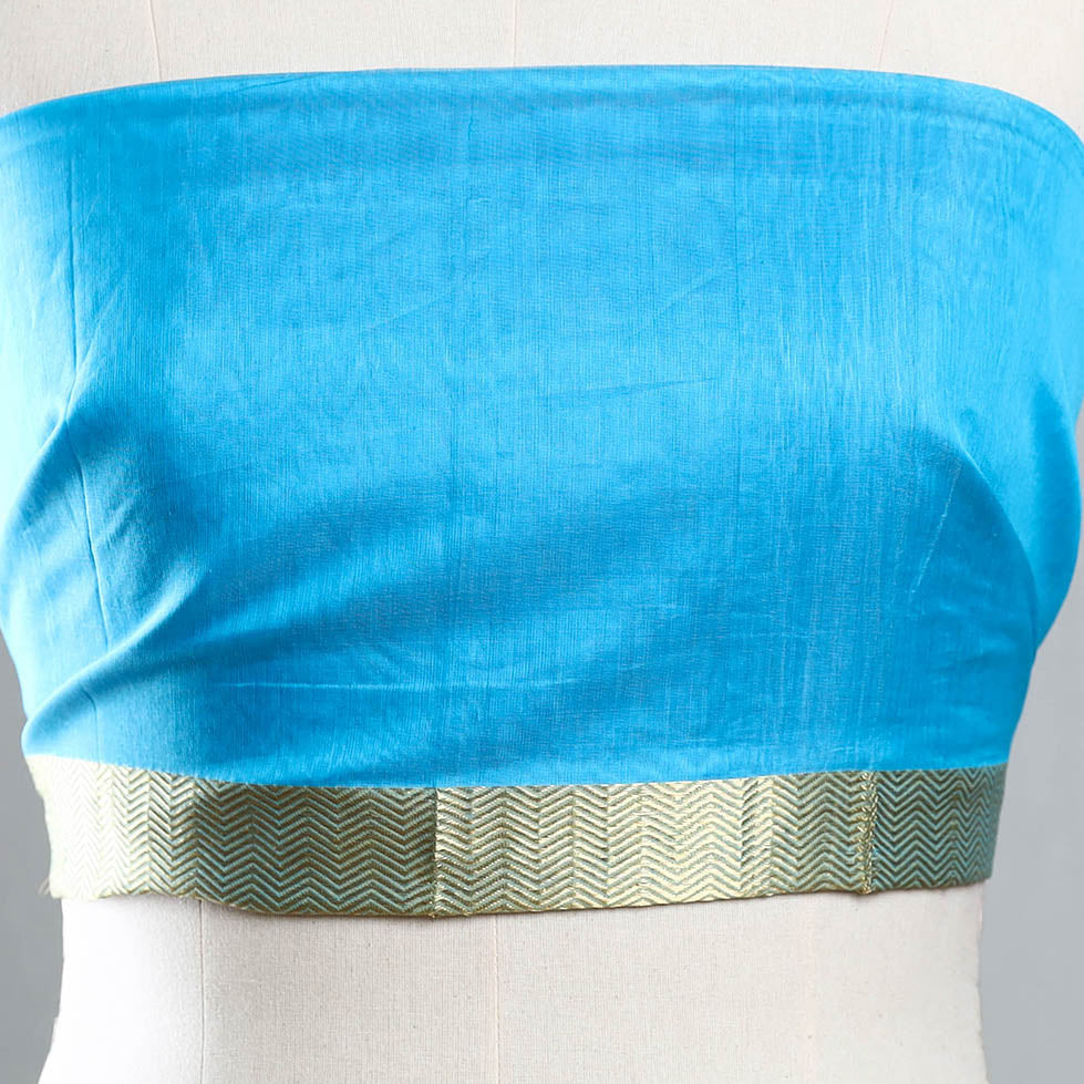 Blue - maheshwari silk blouse piece 06 - handcrafted