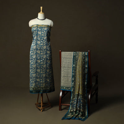 Maheshwari silk hand block bagru print 3pc unstitched dress