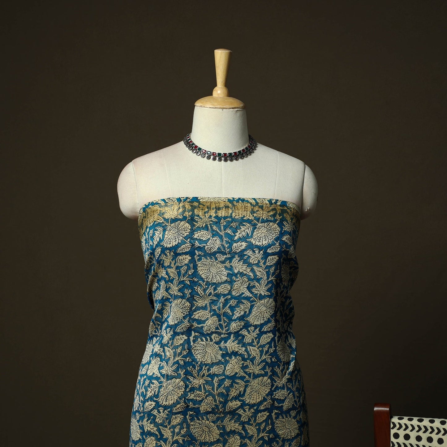 Maheshwari silk hand block bagru print 3pc unstitched dress