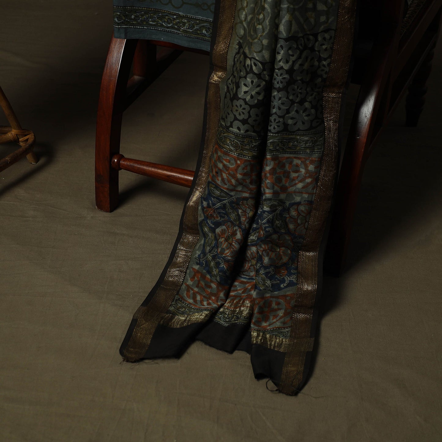 Maheshwari silk hand block bagru print 3pc unstitched dress