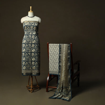 Maheshwari silk hand block bagru print 3pc unstitched dress