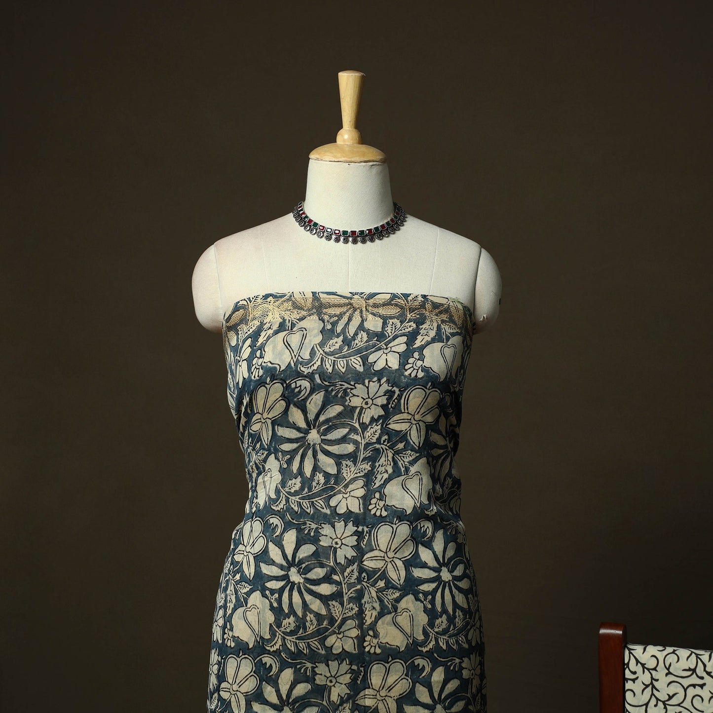 Maheshwari silk hand block bagru print 3pc unstitched dress