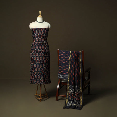 Maheshwari silk hand block bagru print 3pc unstitched dress