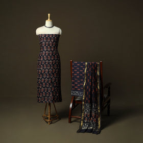 Maheshwari silk hand block bagru print 3pc unstitched dress