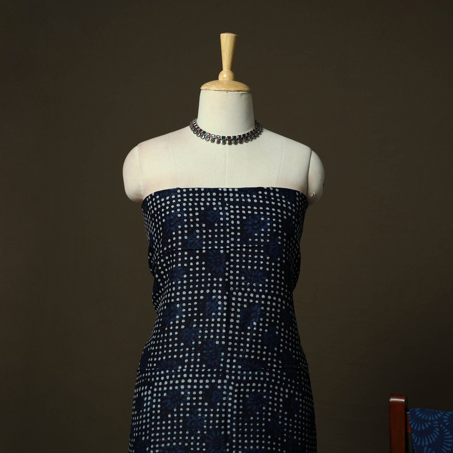 Maheshwari silk hand block indigo bagru print 3pc