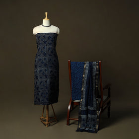Maheshwari silk hand block indigo bagru print 3pc