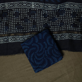 Maheshwari silk hand block indigo bagru print 3pc