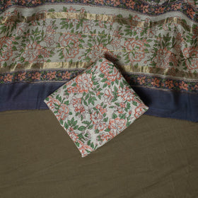 Maheshwari silk hand block sanganeri print 3pc unstitched