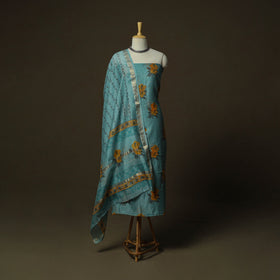 Maheshwari silk hand block sanganeri print 3pc unstitched