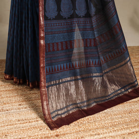 Blue - maheshwari silk natural dyed bagh saree with zari