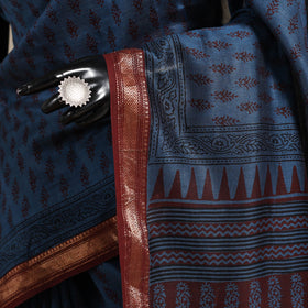 Blue - maheshwari silk natural dyed bagh saree with zari