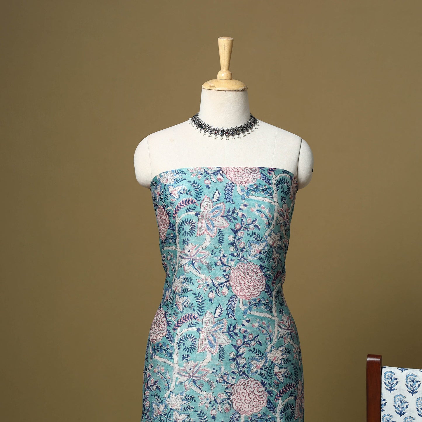 Blue - maheshwari silk sanganeri hand 3pc unstitched dress