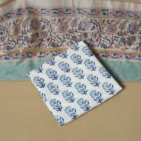 Blue - maheshwari silk sanganeri hand 3pc unstitched dress