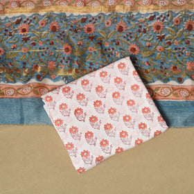 Blue - maheshwari silk sanganeri hand 3pc unstitched dress