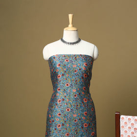 Blue - maheshwari silk sanganeri hand 3pc unstitched dress