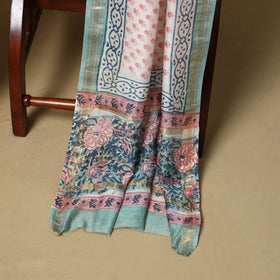 Blue - maheshwari silk sanganeri hand 3pc unstitched dress