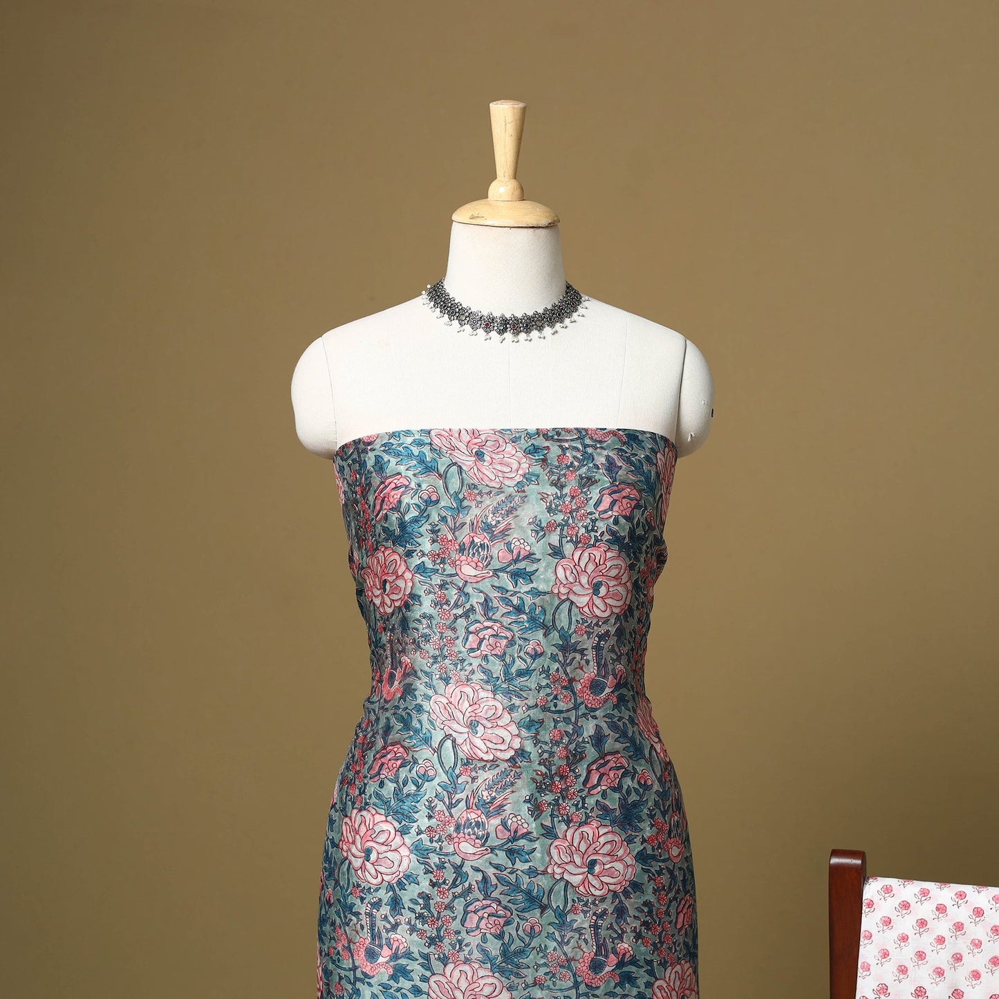 Blue - maheshwari silk sanganeri hand 3pc unstitched dress