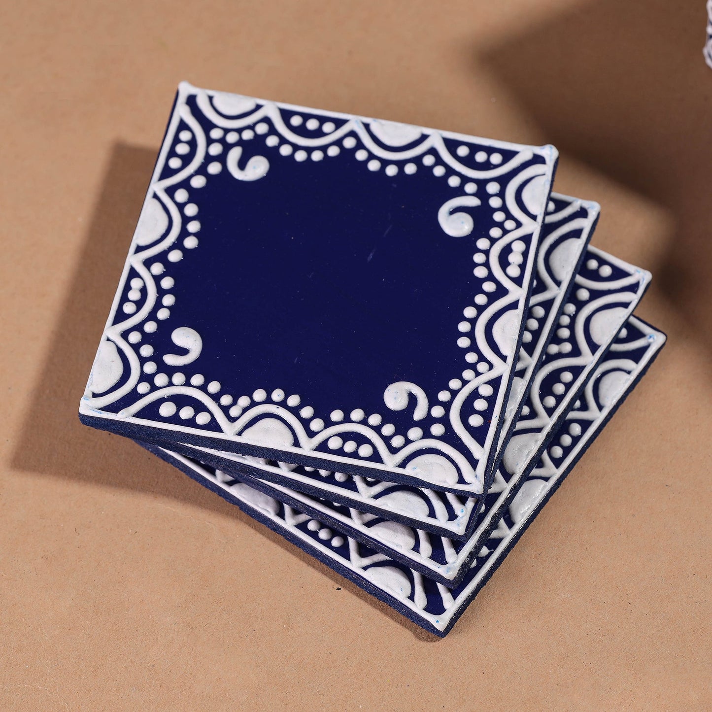  Mandana Art Handpainted Paper Mache Coasters 