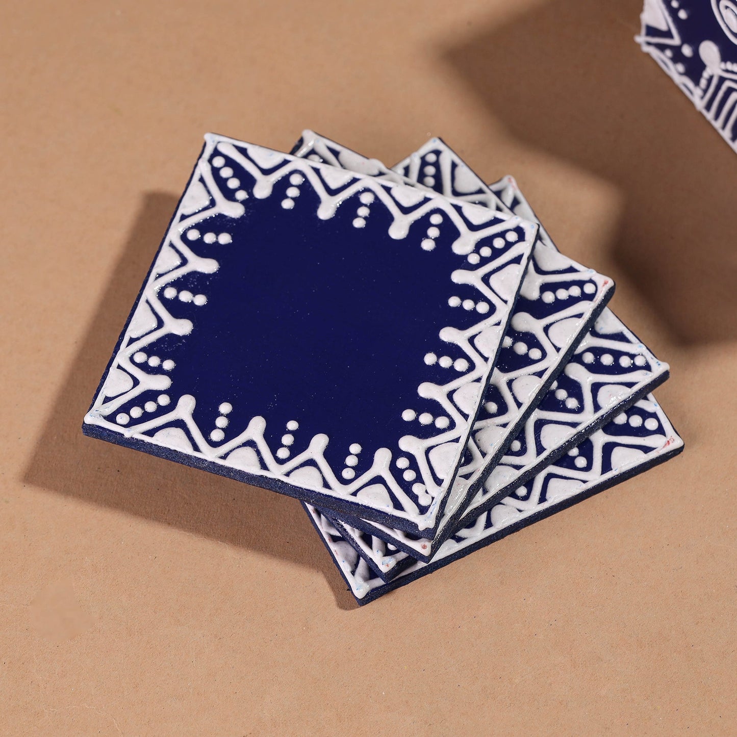  Mandana Art Handpainted Paper Mache Coasters 