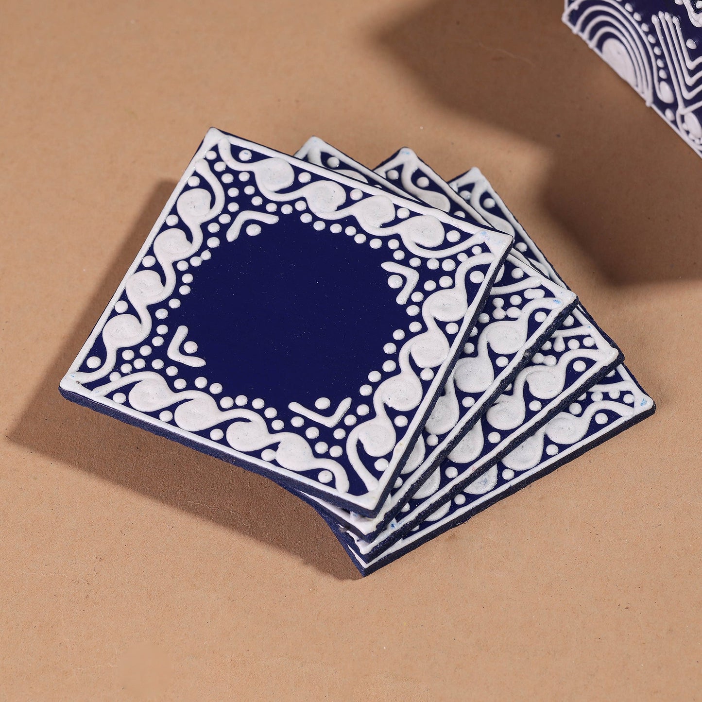  Mandana Art Handpainted Paper Mache Coasters 