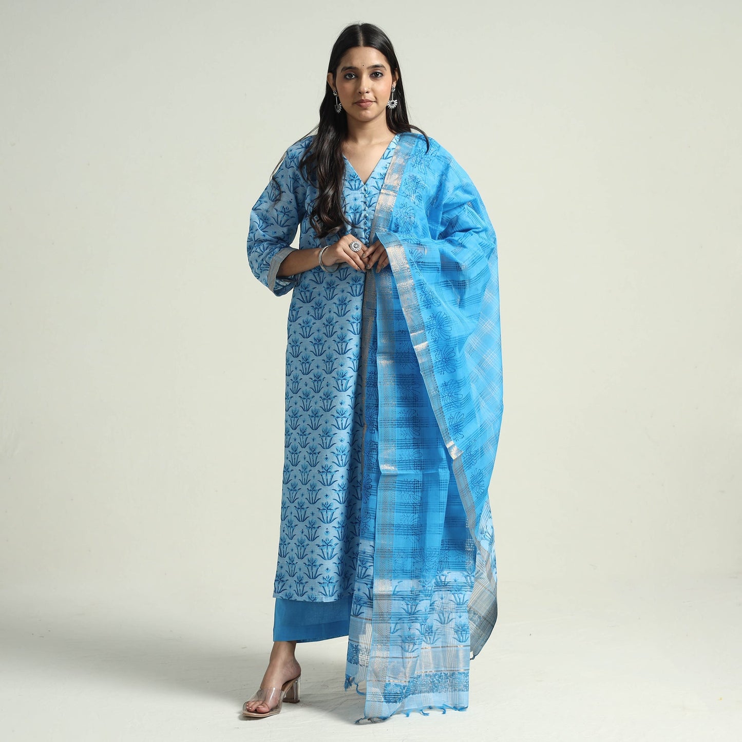 Mangalagiri Kurta with Palazzo & Dupatta Set